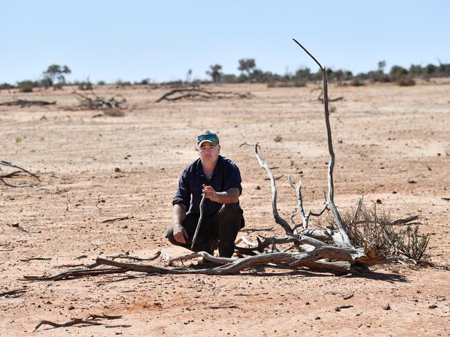 Grazier Zane Turner on his property at Goodwood Station near Whitecliffs, NSW. Picture: AAP