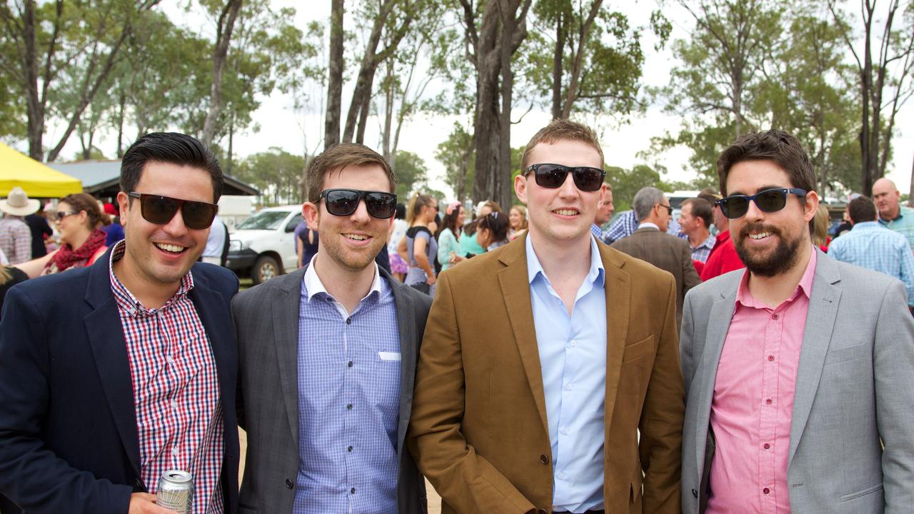 Baden Marion (Toowoomba), Craig Zonca (Brisbane), Thomas Callaghan (Toowoomba), Andy Braithwaite (Toowoomba) enjoy the Burrandowan Races. Photo Contributed