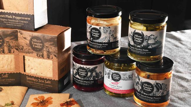 Silver Tongue Foods stock a range of sourdough crackers, jams and pickles. Picture: Patrick Woods