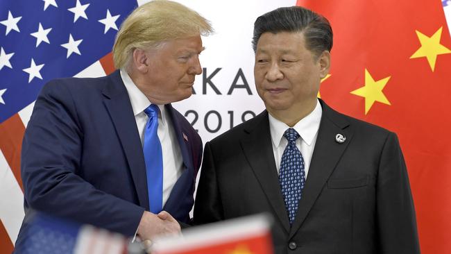 Donald Trump meets Xi Jinping on the sidelines of the G-20 summit in Japan in June. Picture: AP.