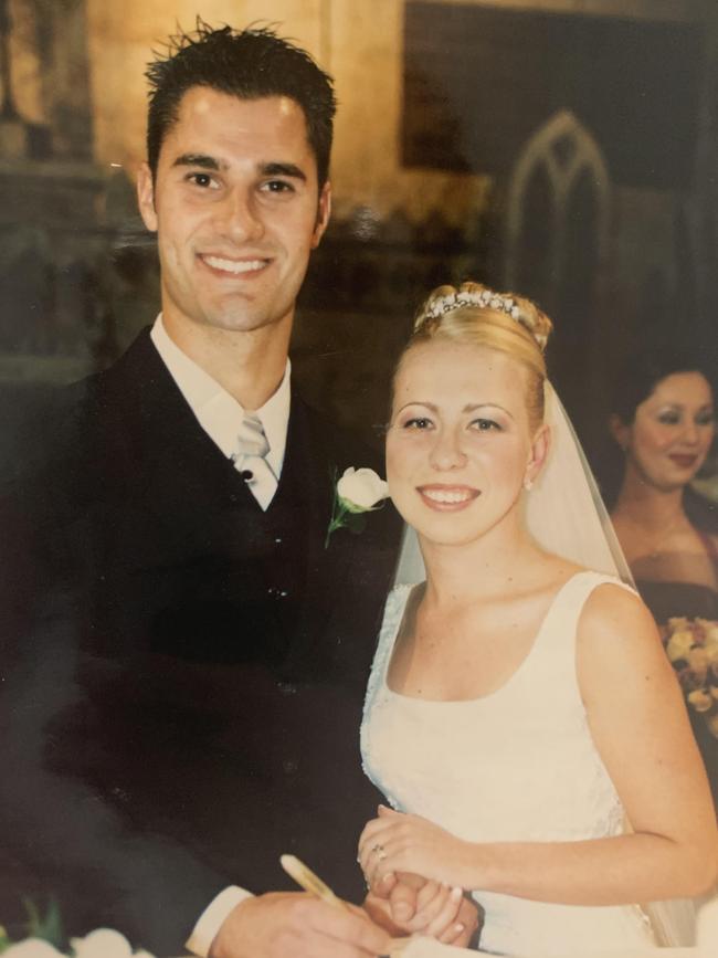 Steven and Roxanne Arnold on their wedding day at St Mark's Catholic Church Drummoyne in August 2002.