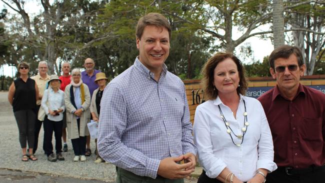 Member for Bonner Ross Vasta, Member for Lytton Joan Pease and Wynnum Manly councillor Peter Cumming at the meeting with residents opposed to the Lota House development following the initial plans.