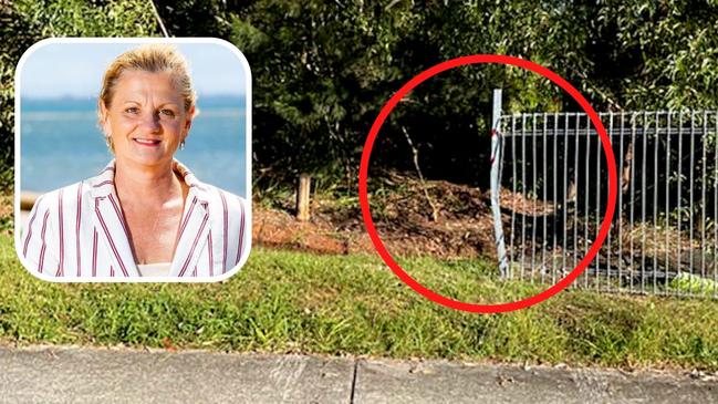 A bent fence and a bollard at the site where it is alleged Redland Mayor Karen Williams crashed her Lexus on Thursday night. PHOTO: CONTRIBUTED