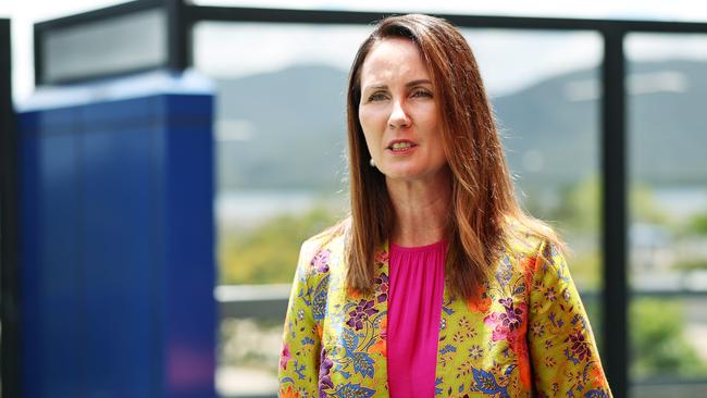 Cairns Mayor Amy Eden speaks to the media at the Cairns Hospital earlier this week. Picture: Brendan Radke