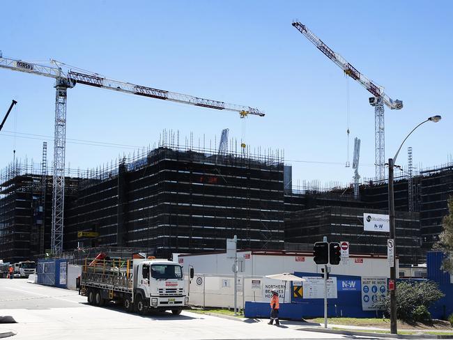 View from Warringah Rd of the progress of Northern Beaches Hospital. Picture: Martin Lange.