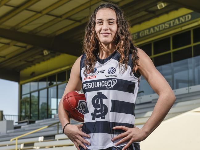 Indy Tahau's switch from rugby union to Aussie rules is paying off as she prepares to play with South Adelaide in a SANFLW grand final.Thursday May 16th 2019. PIC.  AAP/Roy VanDerVegt