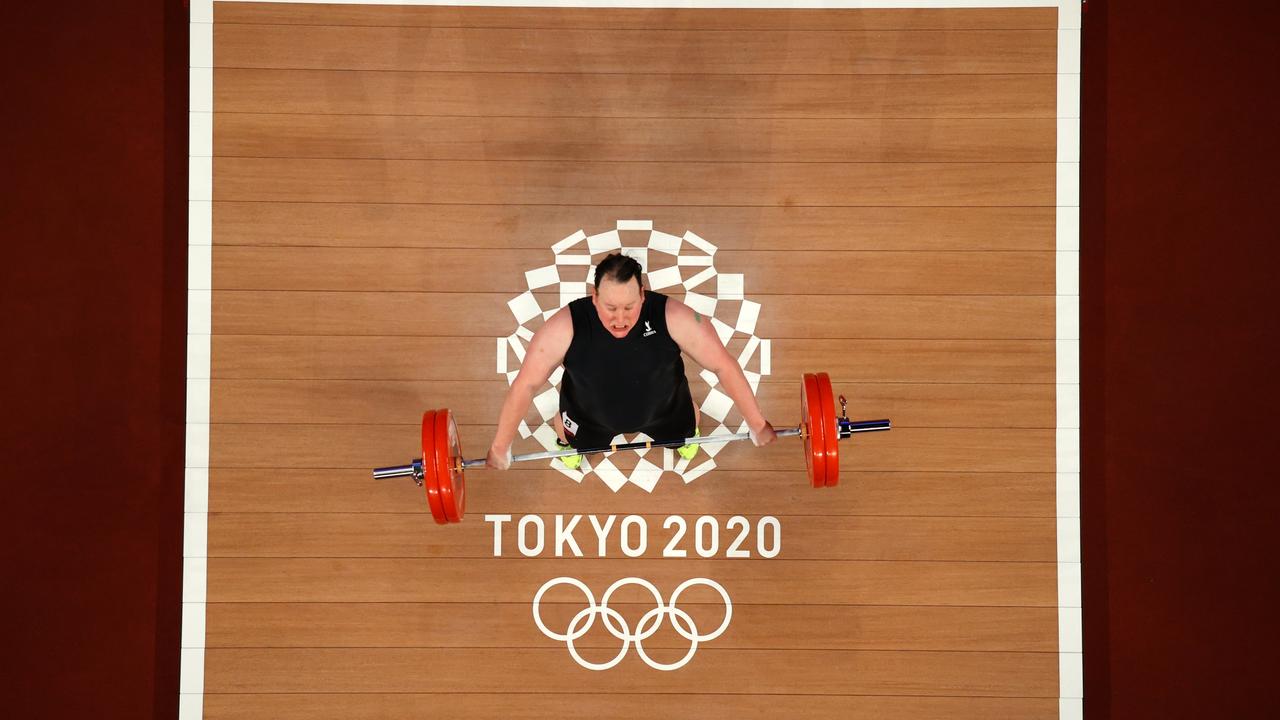 Laurel Hubbard of Team New Zealand competes during the Weightlifting. Picture: Chris Graythen/Getty Images