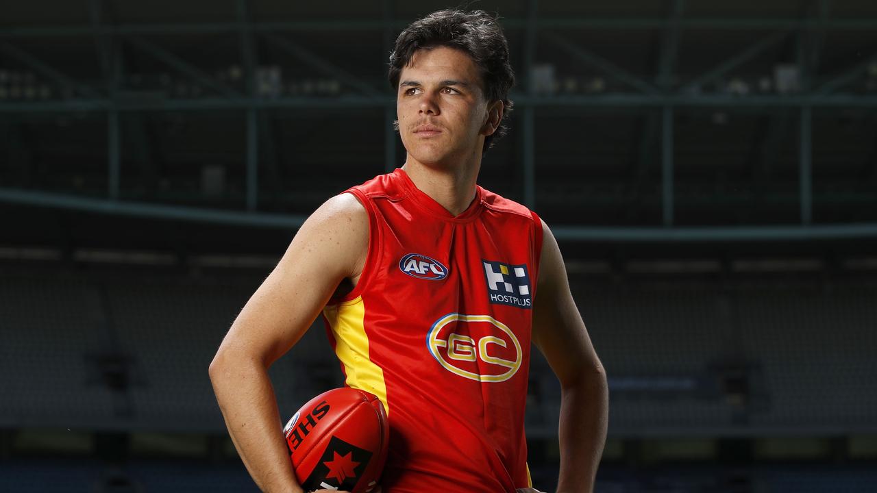 Elijah Hollands is still recovering from a serious knee injury and won’t debut early in the season. Picture: Dylan Burns/AFL Photos via Getty Images