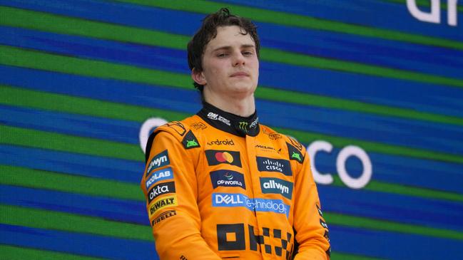 BARCELONA, SPAIN - JUNE 01: Race winner Oscar Piastri of Australia and McLaren on the podium during the F1 Grand Prix of Spain at Circuit de Barcelona-Catalunya on June 01, 2025 in Barcelona, Spain. (Photo by Rudy Carezzevoli/Getty Images)