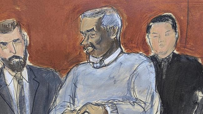 Sean ‘Diddy’ Combs, center, as depicted in a court sketch. Picture: Elizabeth Williams via AP