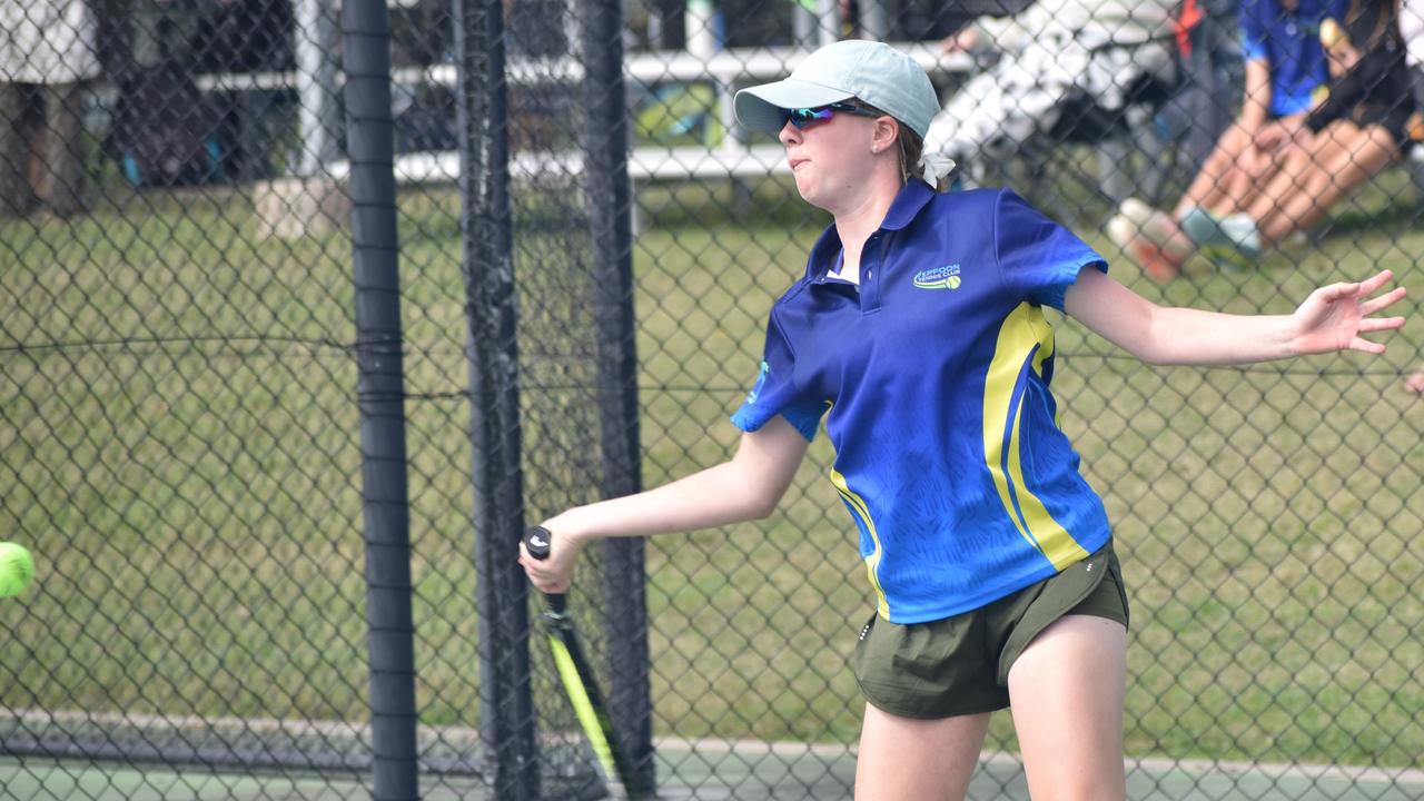 Players on court at the JDS Central Region tournament at the Rockhampton Regional Tennis Centre on July 14, 2024.