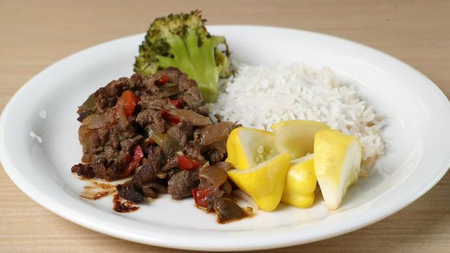 Szechuan beef stir-fry, as presented to our testers in June.