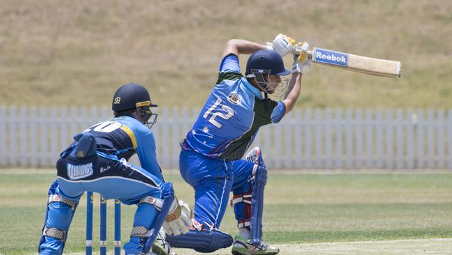 Arshvir Singh bats for Darling Downs and South West Queensland against Northern Suburbs. Queensland Premier Cricket Lord Taverners Competition at TGS Mills Oval. Picture: Nev Madsen.