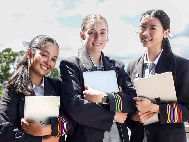 NEWS ADVWilderness School ranked third in the state for NAPLAN results. Yr 9 students Gabrielle Chisholm - 15, Sarah Mah - 15 and Sarah cooper - 15Image/Russell Millard Photography