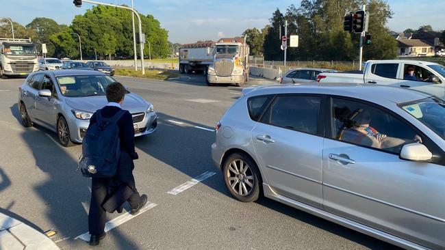 Kids take the crossing daily en route to school and often have to meander around cars on the road. Picture: Supplied