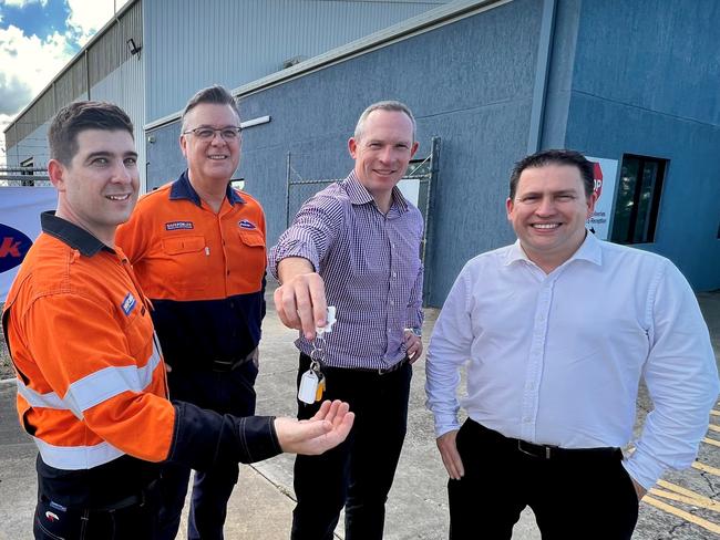 Powerlink's Brett Ferguson and Gary Edwards alongside Energy Minister, Mick De Brenni and Gladstone Mayor, Matt Burnett. Picture: Supplied