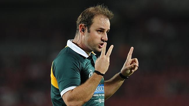 JOHANNESBURG, SOUTH AFRICA - MARCH 22: Referee Stuart Berry during the Super Rugby match between Lions and Reds at Ellis Park on March 22, 2014 in Johannesburg, South Africa. (Photo by Gallo Images/Getty Images)