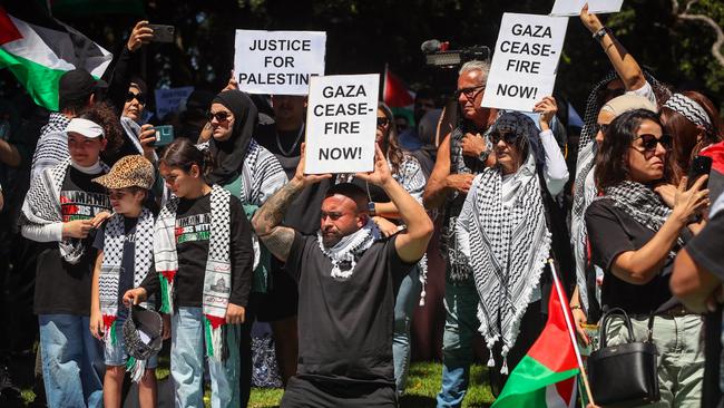 People attend a protest in support of Palestine on Sunday. Picture: Lisa Maree Williams/Getty Images