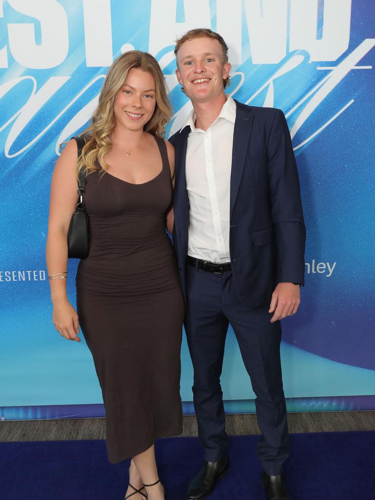 Geelong Cats’ AFLW best and fairest Blue Carpet arrivals at Kardinia Park — Grace Synott and Harry Cashin. Picture: Mark Wilson