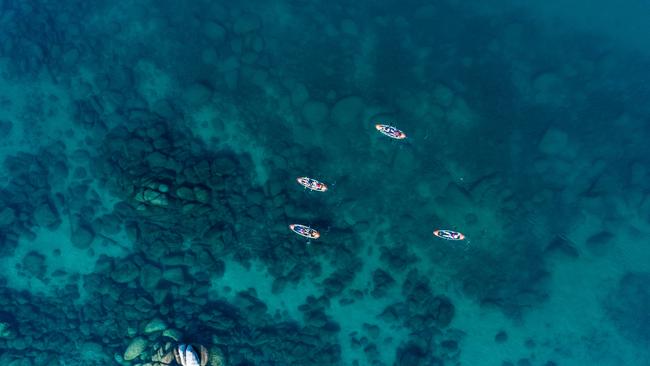 Kayakers on Lake Tahoe, Nevada, US.