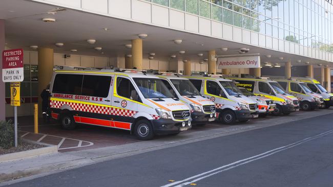 Ambulances at Liverpool Hospital’s emergency department.