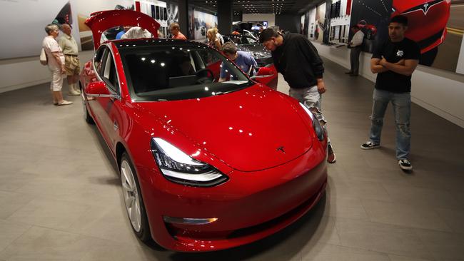 A Tesla Model 3 on display in a showroom at Denver, Colorado. Picture: AP