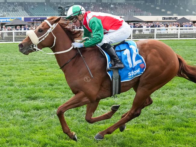 Craig (GB) ridden by Luke Currie wins the Stow Robotics Handicap at Caulfield Racecourse on August 31, 2024 in Caulfield, Australia. (Photo by George Sal/Racing Photos)