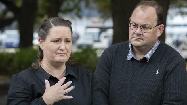 Katrina Munting and her husband Danny Munting at Parliament lawns, Hobart. Picture: Chris Kidd