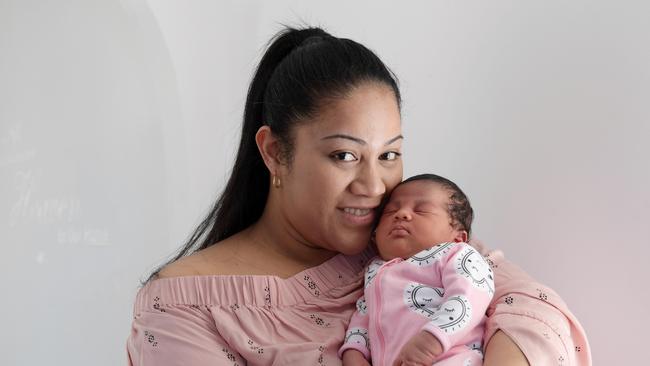 New mum Ceciila Toni-Vetemotu gave birth to her third child Shalon at home with the help of a NSW Ambulance call taker before paramedics arrived. Pictures: Simon Bullard