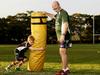 Jim Dobus trains his grandson Angus Folsom - 6. Jim has contributed over 55 years of coaching to Randwick Rugby. He also runs a junior academy and Coaches his Grandson's Coogee Under 7's side. He is a Junior Sports Star Service to Sport Nominee. Picture: John Appleyard