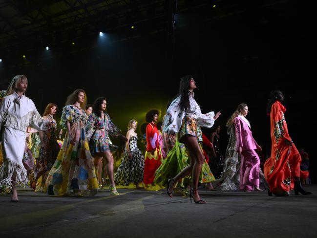 Models walk the runway during the ALEMAIS presented by Porsche show during Afterpay Australian Fashion Week 2023. Picture: James Gourley