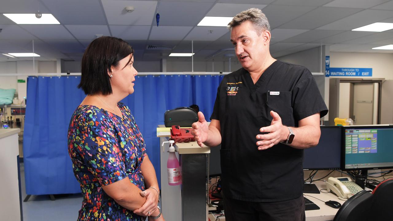 RDH Director of Emergency Medicine, Dr Didier Palmer speaks with the Minister for Health Natasha Fyles. Picture: Keri Megelus