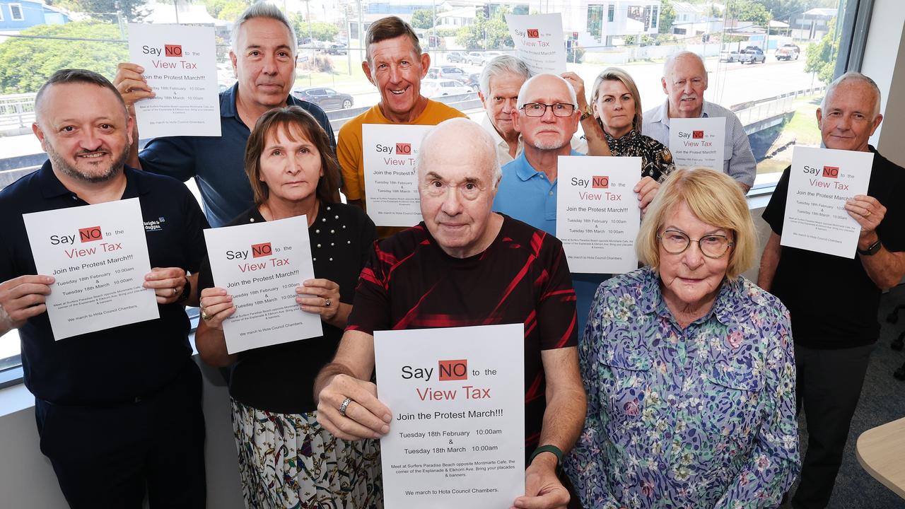 The View Tax Action Group with spokesperson Chris Griffith at the front. Picture: Glenn Hampson.