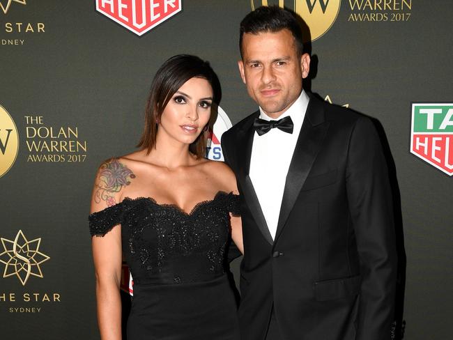 Sydney FC star Bobo and partner Raquel Strutz at the Dolan Warren Awards on Monday. Picture: AAP