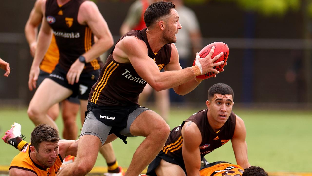 Jack Gunston in action during the Hawks’ intra-club match. Picture: Getty Images