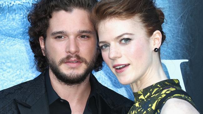 MUST CREDIT GETTYWEB RIGHTS ONLY, ONE TIME USE LOS ANGELES, CA - JULY 12:  Actors Kit Harington and Rose Leslie attend the premiere of HBO's "Game Of Thrones" season 7 at Walt Disney Concert Hall on July 12, 2017 in Los Angeles, California.  (Photo by Frederick M. Brown/Getty Images)