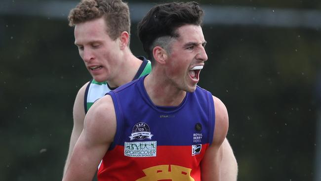 Sunny Brazier celebrates a goal for Fitzroy. Picture: David Crosling