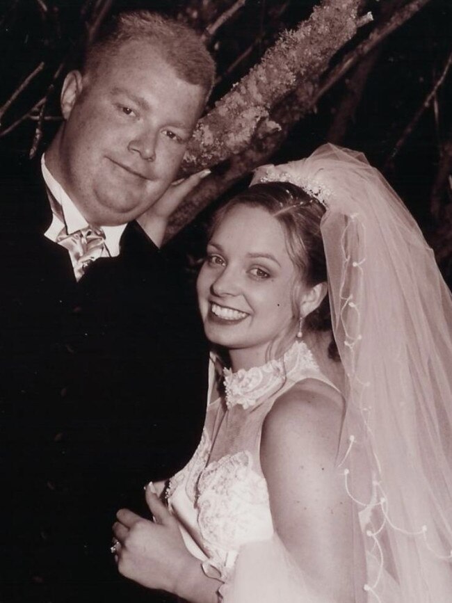 Seccull and Ms Skewes on their wedding day. Picture: Noel Hutchins