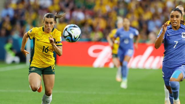 Hayley Raso in action during the FIFA Womens World Cup Quarter final match between Australia and France at Brisbane Stadium. Picture Lachie Millard