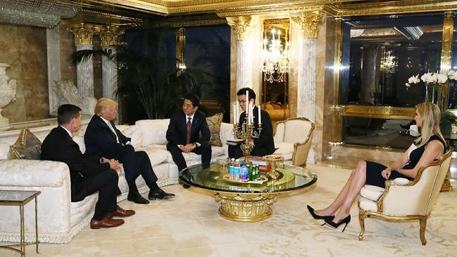 Ivanka was present at her father’s meeting with Japan's prime minister in 2016. Picture: AFP/Cabinet Secretariat/STR