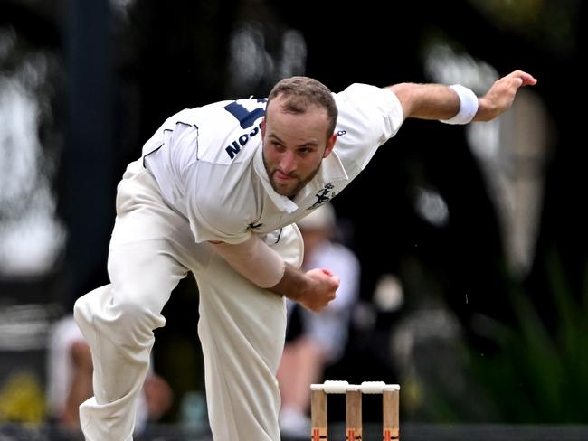 CarltonÃs Cameron Stevenson during the Victorian Premier Cricket Richmond v Carlton match at Central Reserve in Glen Waverley, Saturday, Nov. 25, 2023. Picture: Andy Brownbill