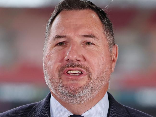 Minister for Tourism Andrew Powell at the announcement of the Edinburgh Military Tattoo being held at Suncorp Stadium in 2026 on Sunday. Picture Lachie Millard