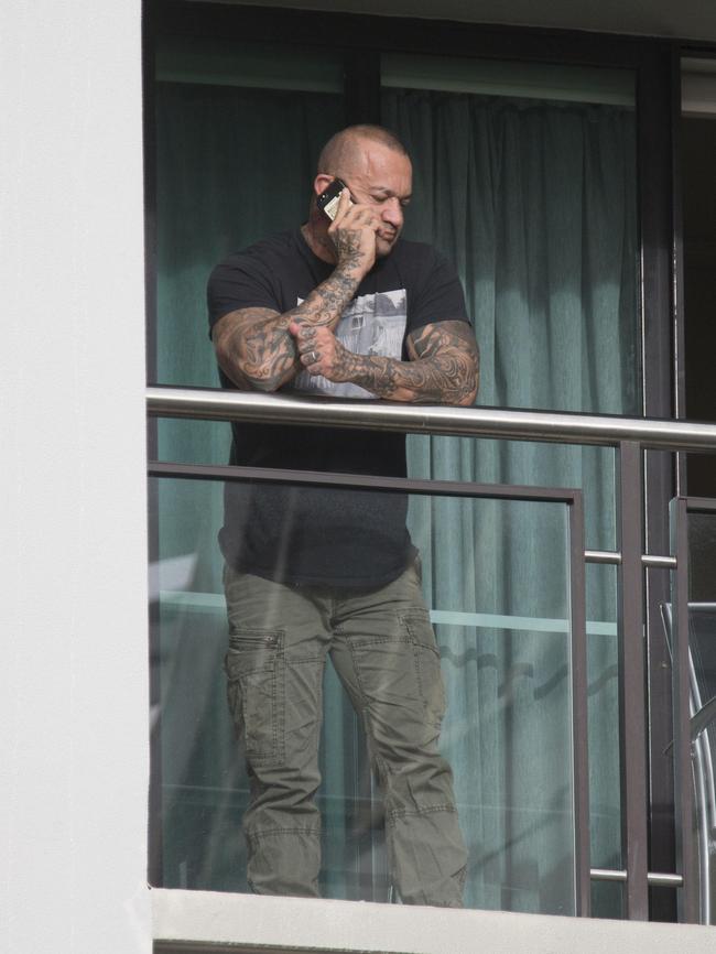 Dustin Martin's father Shane on the balcony of their hotel in Auckland. Picture: Simon Runting