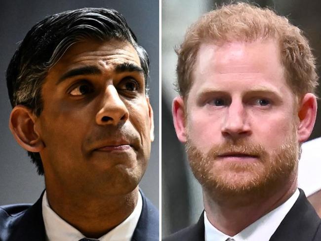 British Prime Minister Rishi Sunak, left, and Prince Harry.