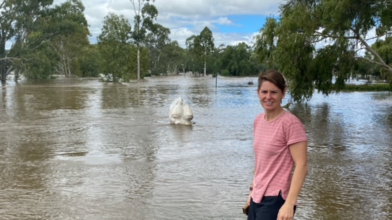 Warwick residents such as Narelle Couper were awe-struck by the overflowing Condamine River when it peaked at 6.66m in March, inundating the surrounding parks and sportsgrounds. Picture: Jessica Paul