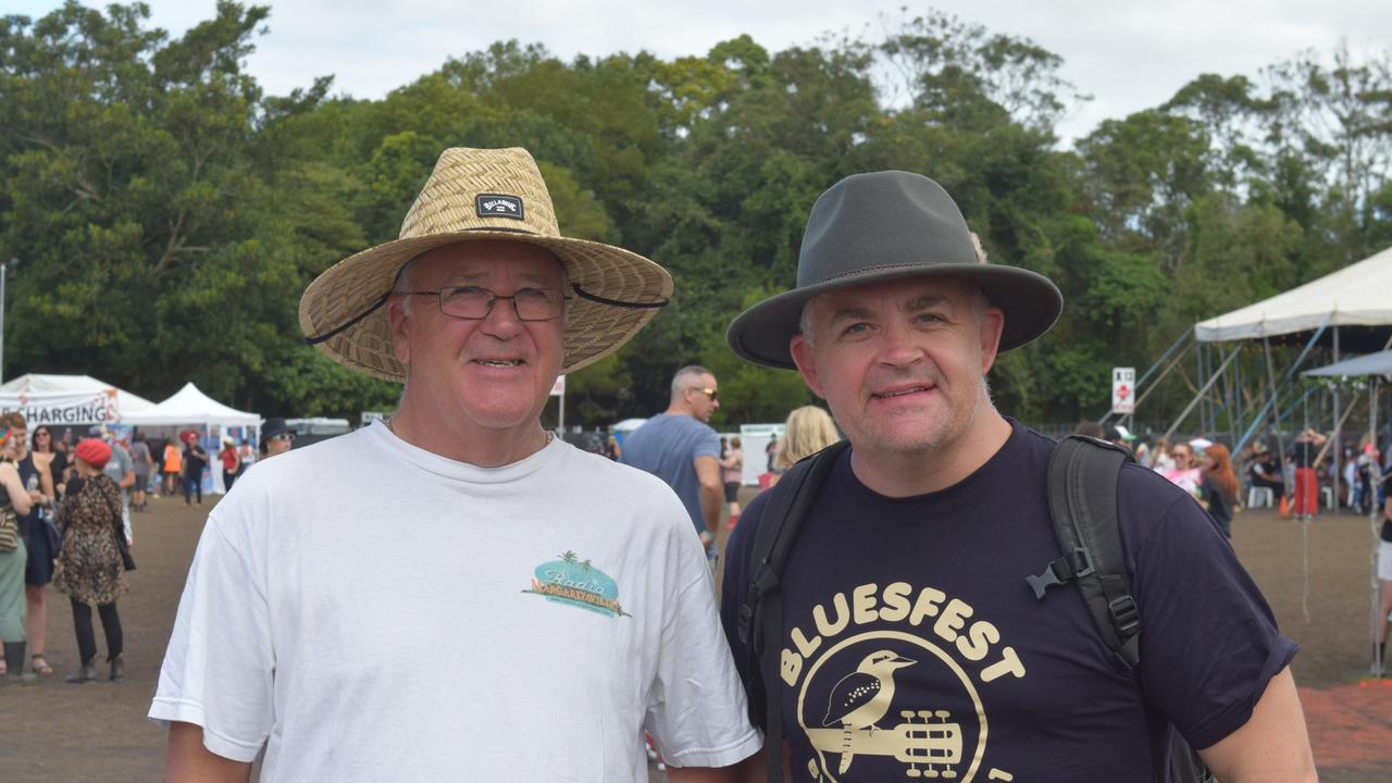 Ben and his father Dennis at Bluesfest on Monday. Picture: Nicholas Rupolo.