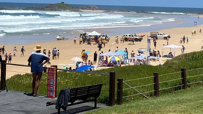 A man was pulled unconscious from the ocean at Sawtell on Sunday afternoon. Picture: Charlie Watson