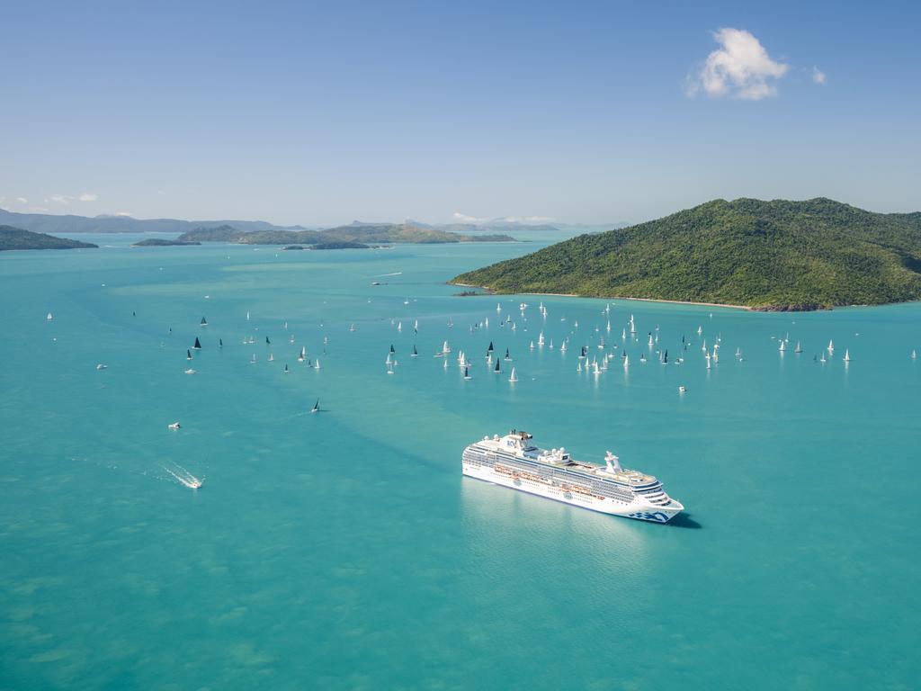 Aerial view of the Coral Princess in Pioneer Bay, Airlie Beach.