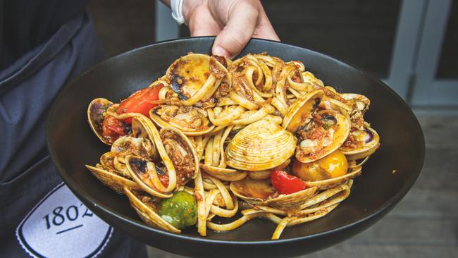 Clam linguine, cherry tomatoes and spicy nduja at 1802.