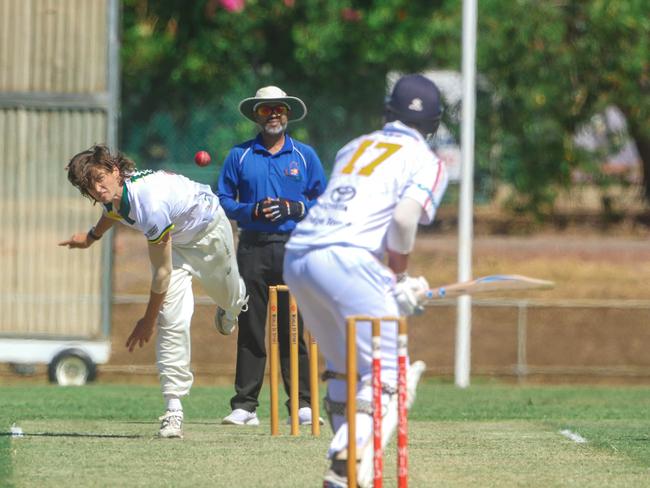 Lachie Bangs  in Round 8 Darwin Premier Grade Cricket: Tracy Village v PINT. At Tracy Village OvalPicture:Glenn Campbell